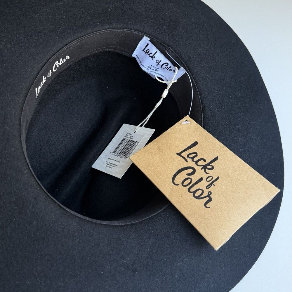 Lack of Color The River Hat Black Wool Felt Wide Brim Western Fedora Medium 57cm - Picture 2 of 9